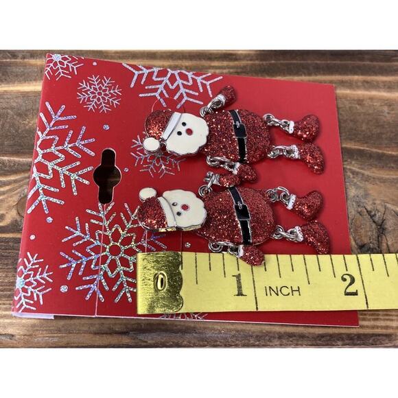 Santa Christmas Holiday Enameled Dangle Drop Earrings Red Sparkle - Picture 6 of 6